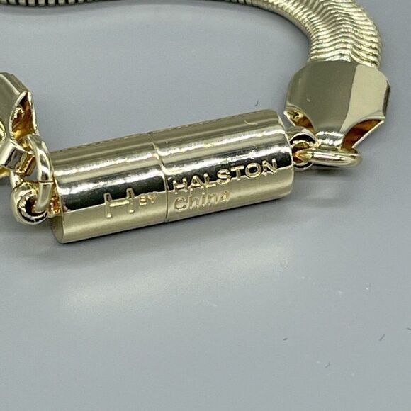 H by Halston Necklace Knot Bar Snake Chain Yellow Gold Tone 18" Magnetic Closure - Picture 7 of 12